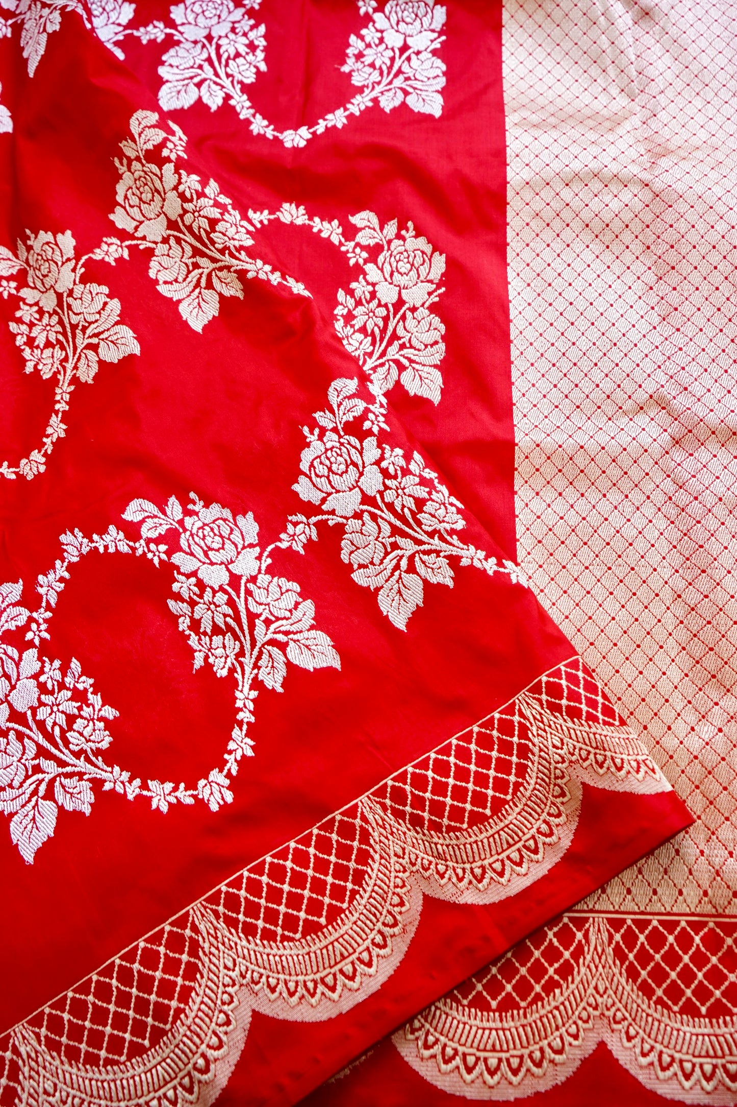 Bridal red banarasi katan silk