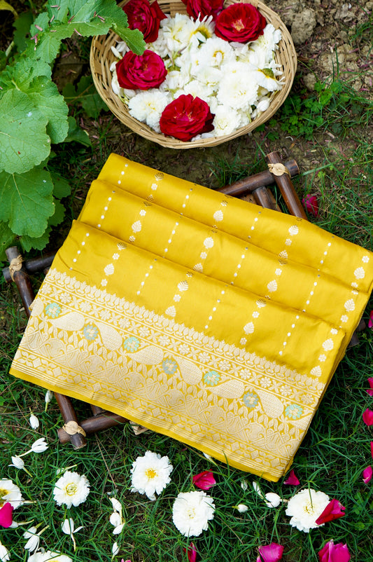 Yellow Katan Silk saree