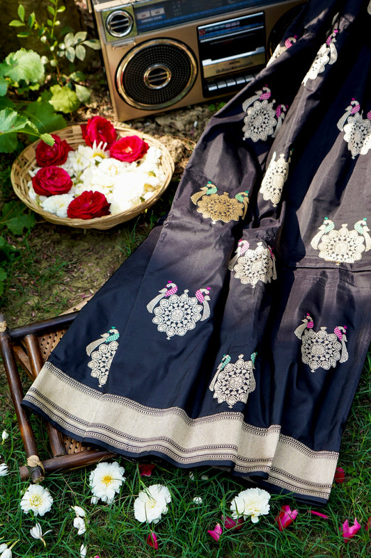 Black Katan Silk Saree