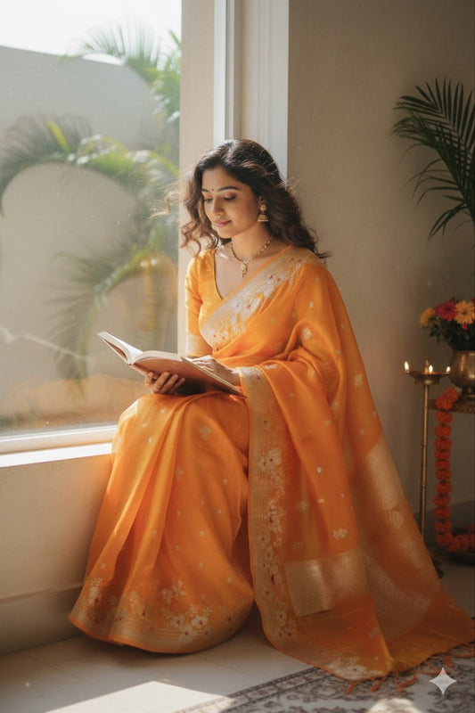 Radiant Orange Raw Mango Silk Saree