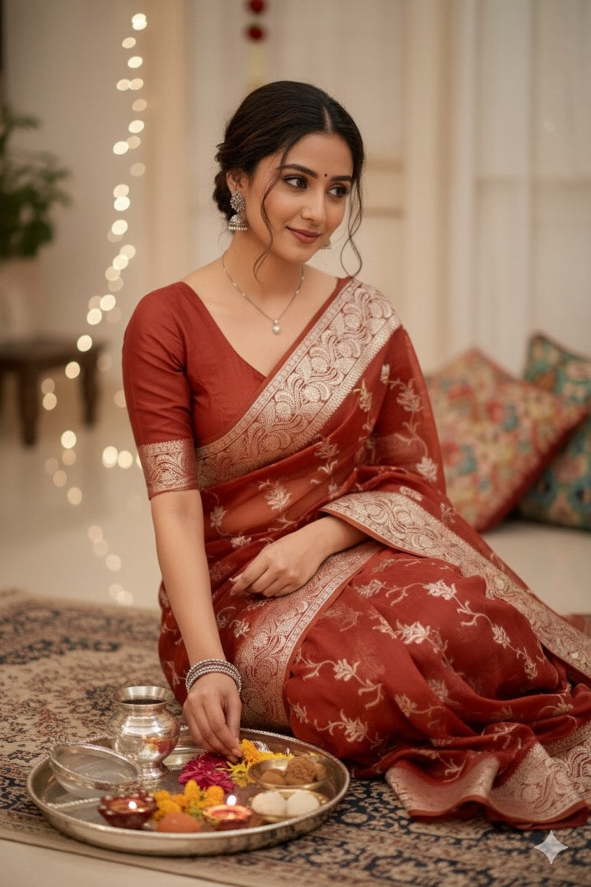 Rustic Orange Banarasi Cotton Saree