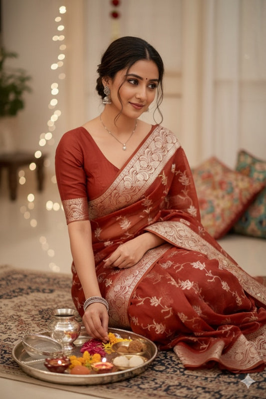Rustic Orange Banarasi Cotton Saree