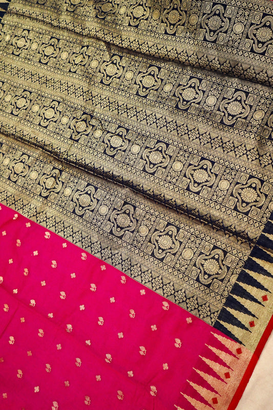 Elegant Rani Pink Pure Banarasi Cotton Saree