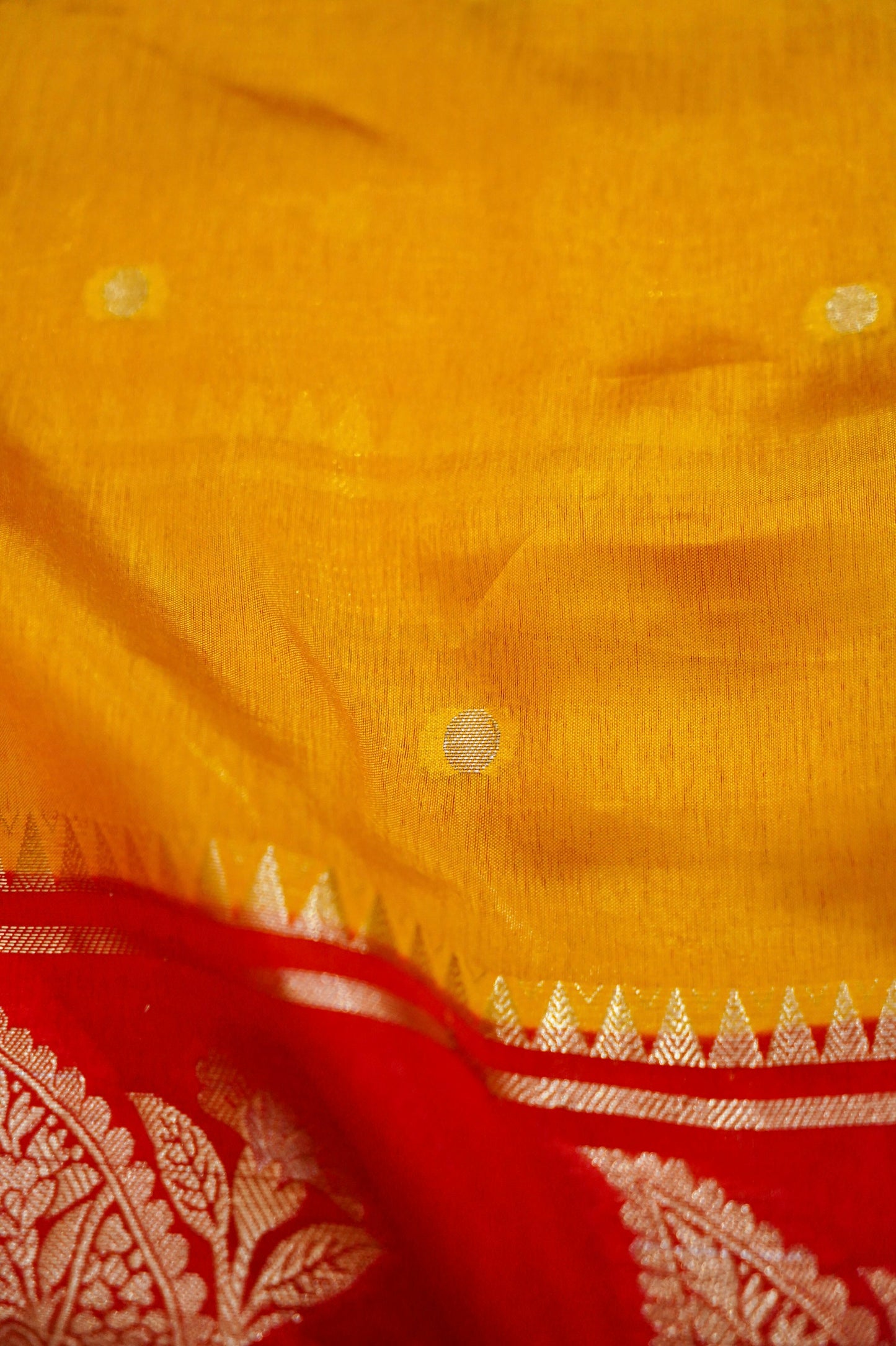 Banarasi Pulp Silk Saree in Yellow with Red Border