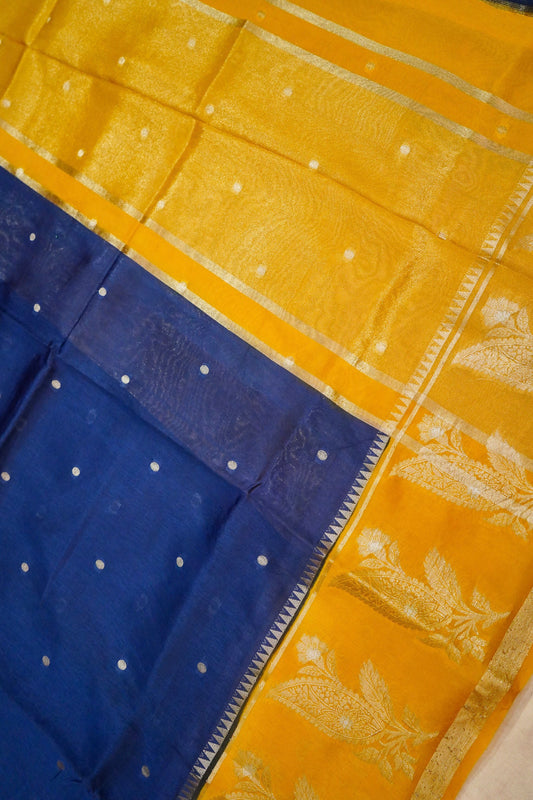 Banarasi Pulp Silk Saree in Blue with Yellow Border
