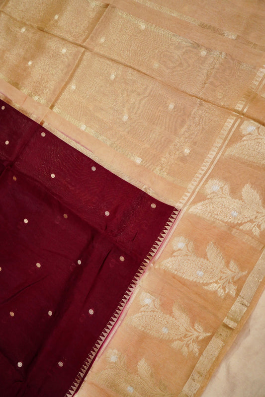 Banarasi Pulp Silk Saree in Maroon with Cream Border