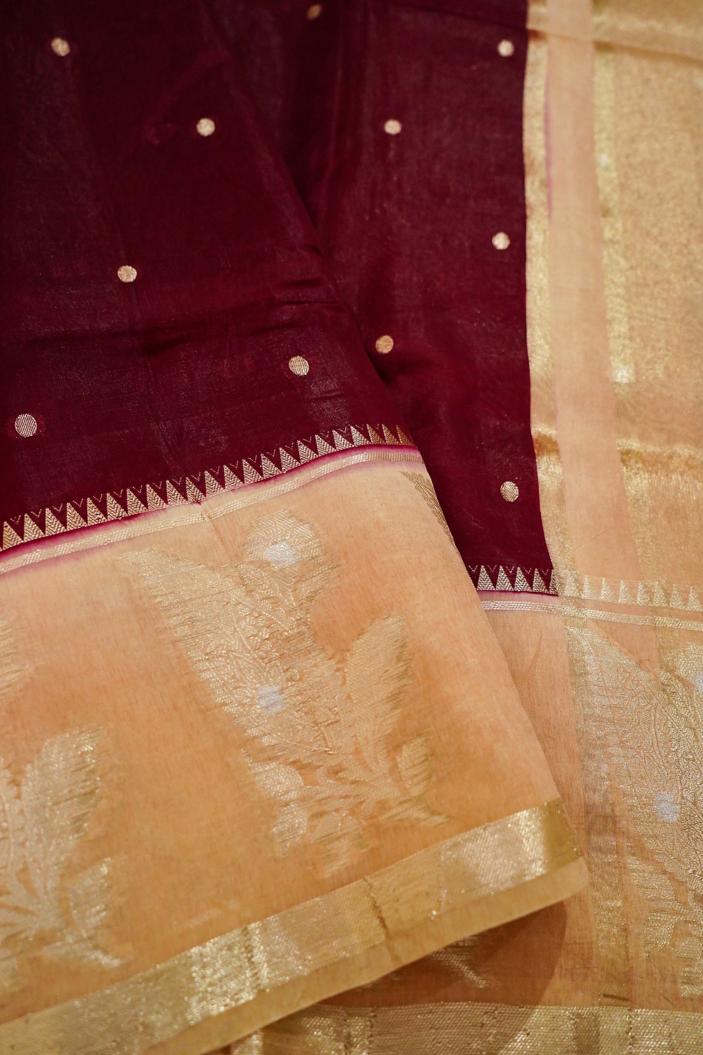 Banarasi Pulp Silk Saree in Maroon with Cream Border