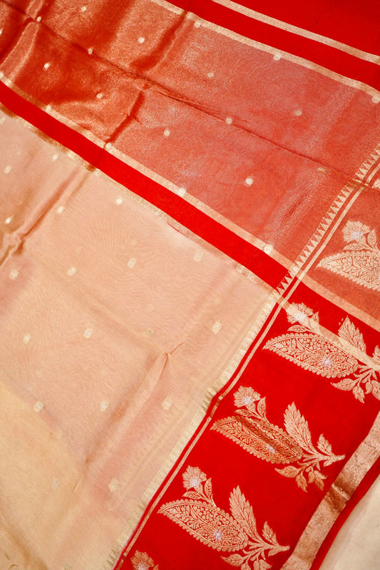 Banarasi Pulp Silk Saree in Beige with Red Border