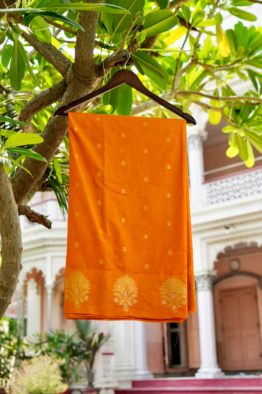 Mustard Yellow Raw Mango Soft Silk Banarasi Saree