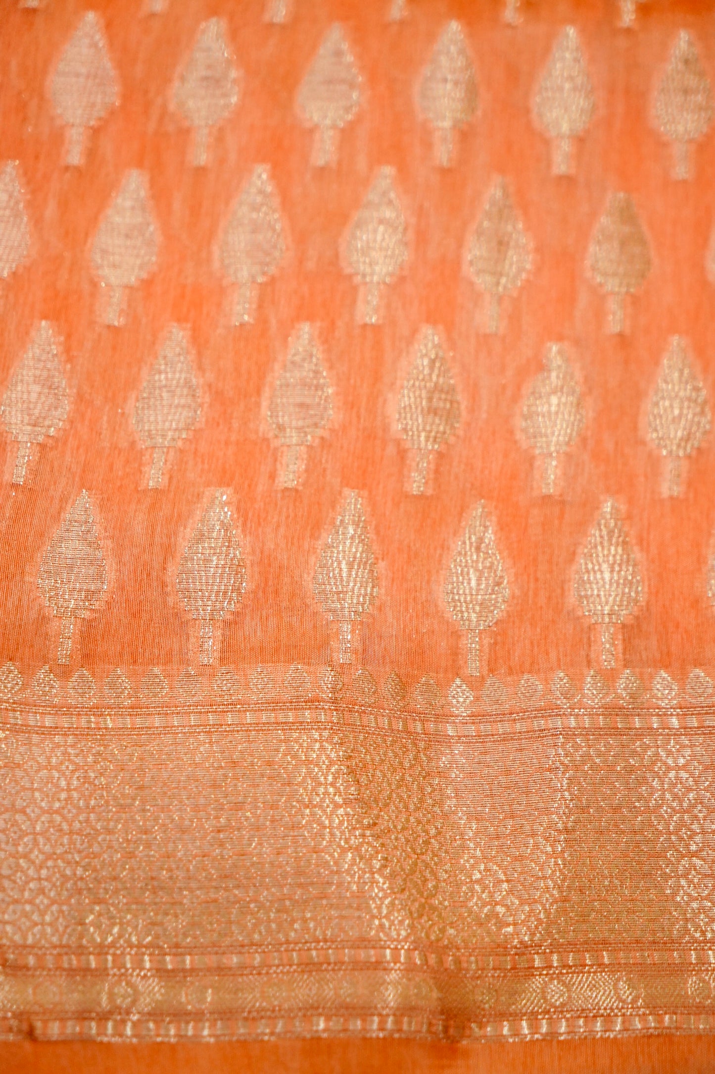 Elegant Orange Pure Viscose Hand-Brush-Dyed Banarasi Saree
