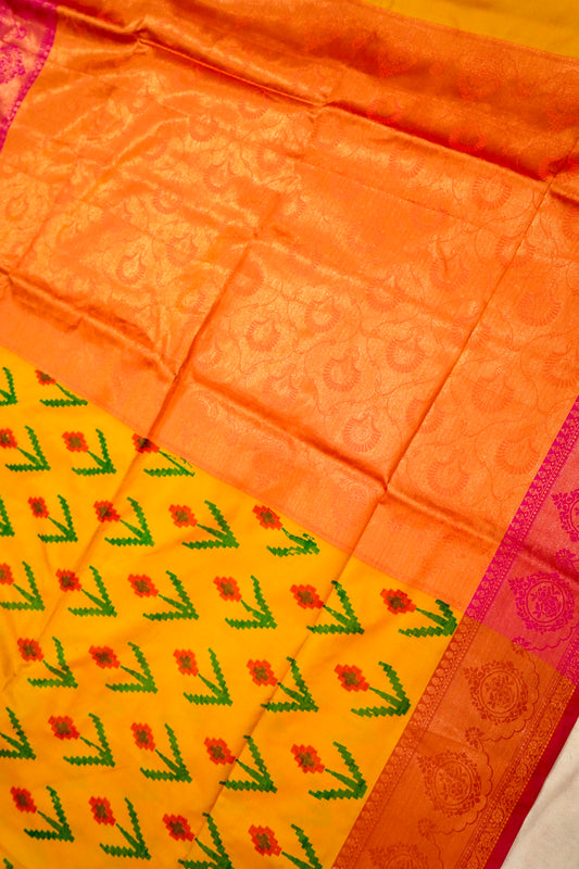 Radiant Yellow Banarasi Soft Silk Saree