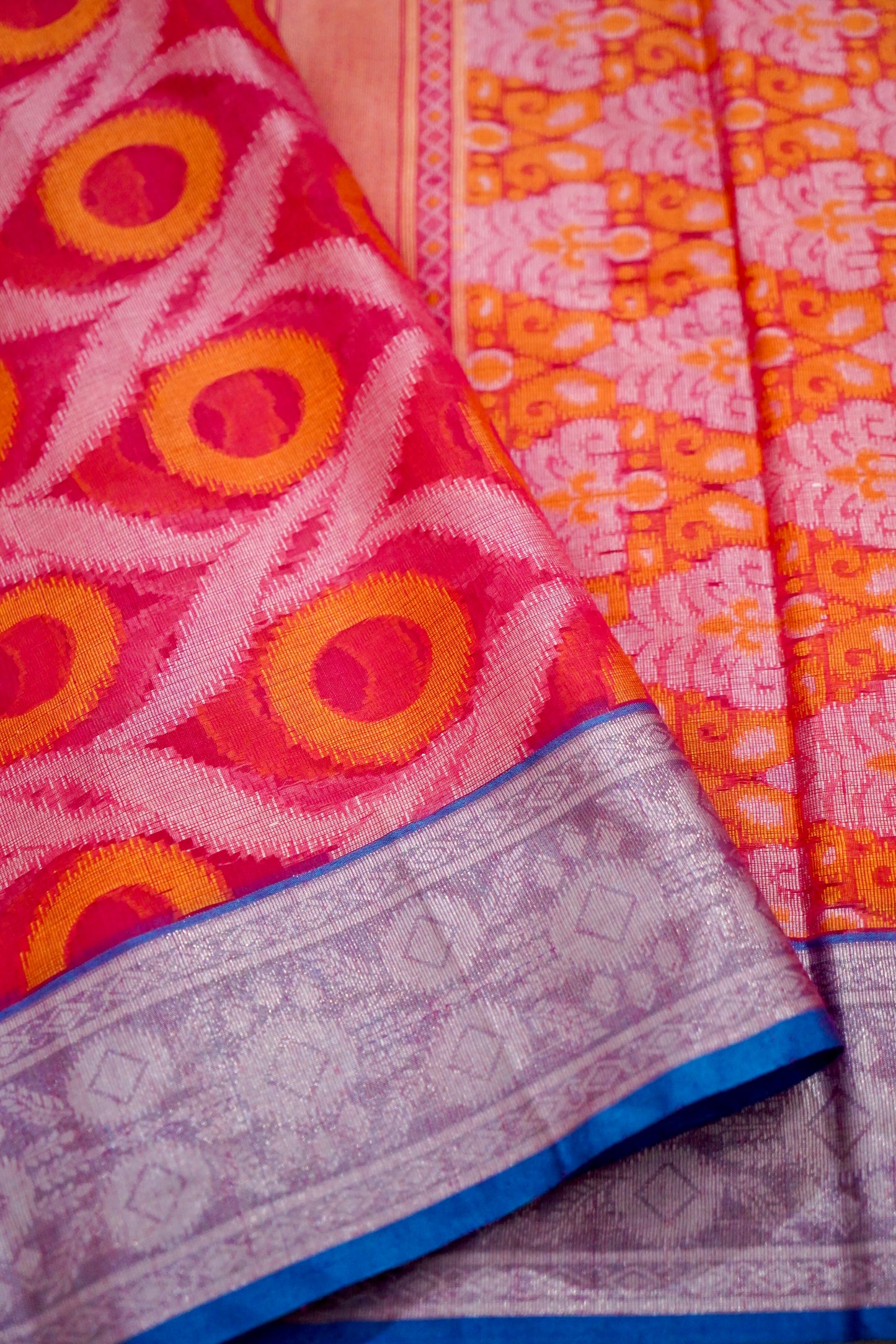 Handwoven Banarasi Pink Cotton Ikkat saree