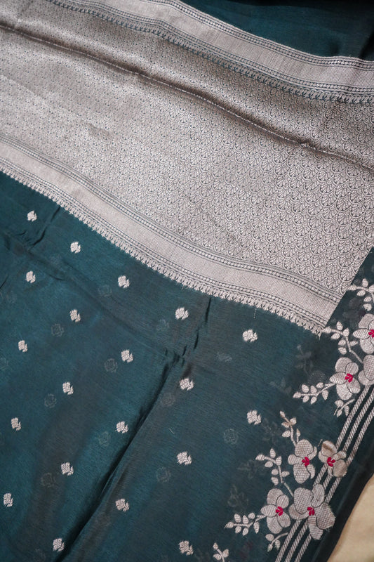 Radiant Dark Green Pure Raw Mango Silk Saree