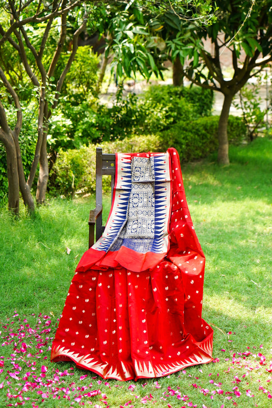 Stunning Red Pure Banarasi Cotton Saree