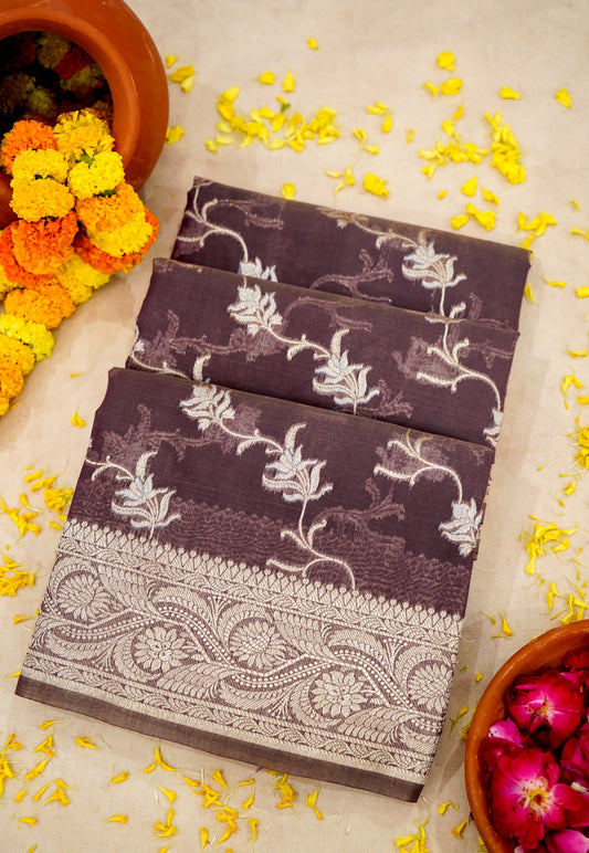 Radiant Wine Coloured Banarasi Cotton Saree