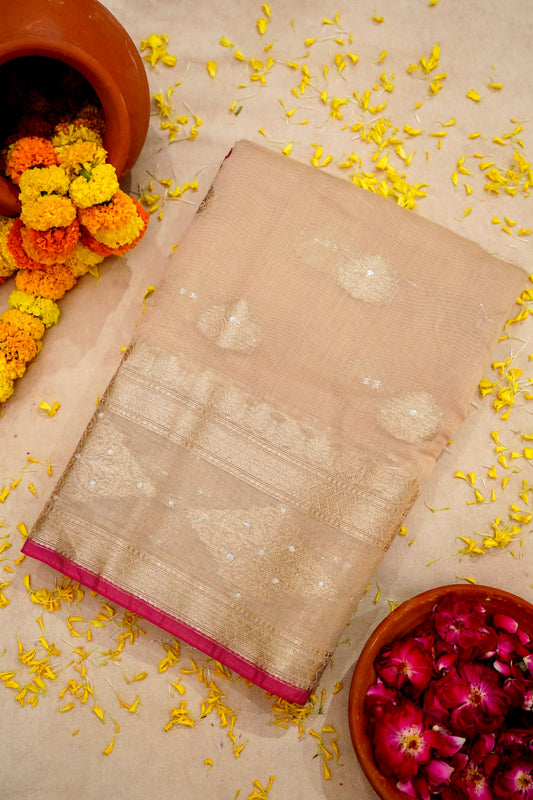 Lightweight Beige Banarasi Cotton Saree