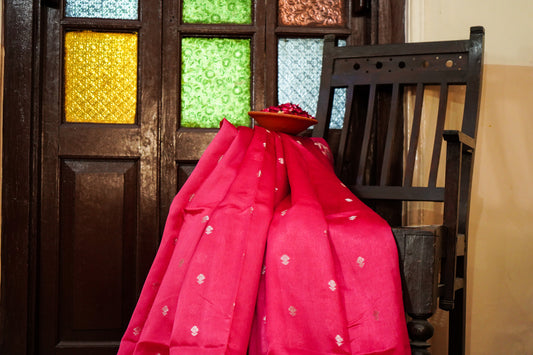 Radiant Deep Pink Raw Mango Silk Saree