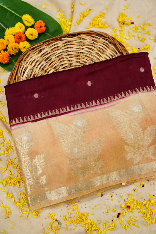 Banarasi Pulp Silk Saree in Maroon with Cream Border
