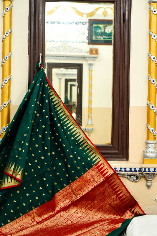 Elegant Dark Green Pure Banarasi Cotton Saree
