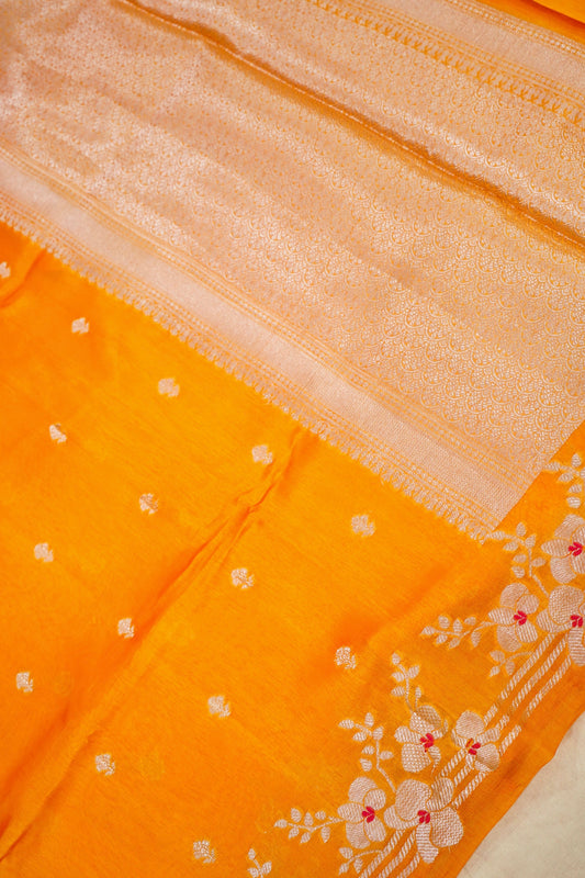Radiant Orange Raw Mango Silk Saree