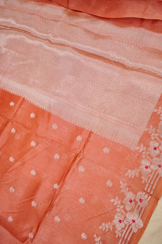 Radiant Peach Pure Raw Mango Silk Saree