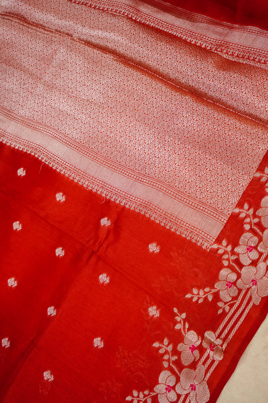 Radiant Red Pure Raw Mango Silk Saree