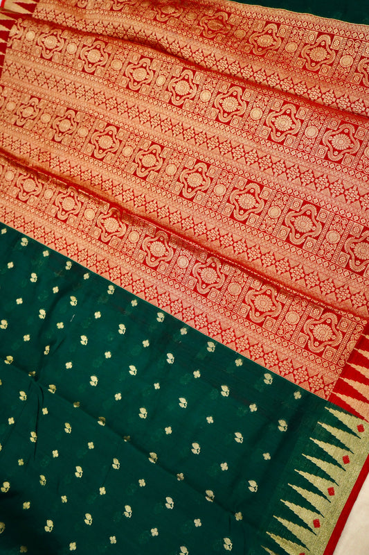 Elegant Dark Green Pure Banarasi Cotton Saree