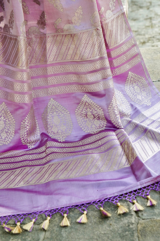 Lilac Pure Banarasi Katan Silk Saree