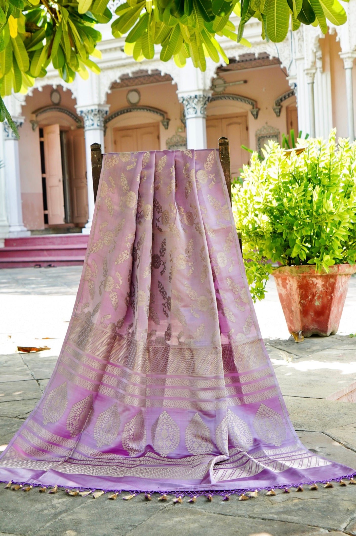 Lilac Pure Banarasi Katan Silk Saree
